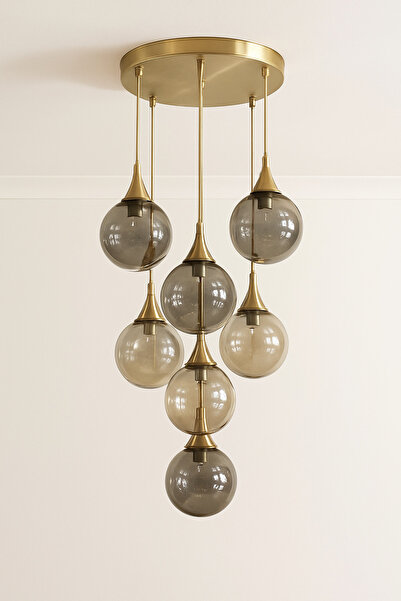 akyzlighting 7'li Glop Cam Sarkıt Eskitme Avize