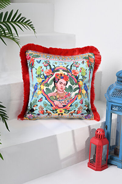 DECO Tropical Animals Mexican Patterned Velvet Throw Pillow - Digital Printed, Fringed