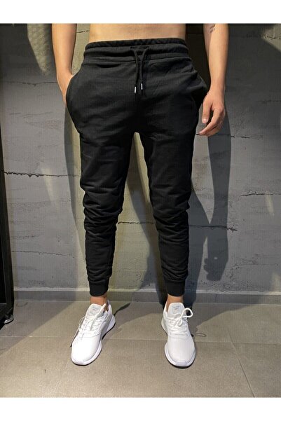 Deep sense Ανδρικό Slim Fit Μαύρο Jogger Παντελόνι Σκηρής Κάτω Πλευράς