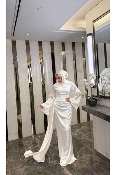 modadeywearst Yandan Kuyruklu Saten Tesettür Abiye