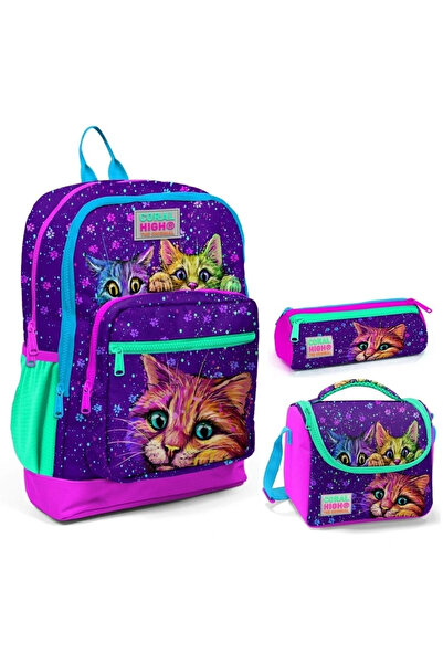 Coral High Mor Kedi Трикомпонентний набір шкільних рюкзаків