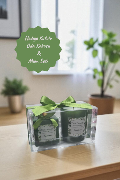 Tiem Concept Yılbaşına Özel Hediye Kutulu Sandal Ağacı Kokulu Yeşil Bardak Mu...