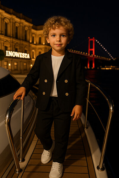 Çelix Kids Тричастен костюм с кръстосано сако/Костюм/Костюм за младоженец/Костюм за специални поводи/Сватба/Рожден ден/Премиум