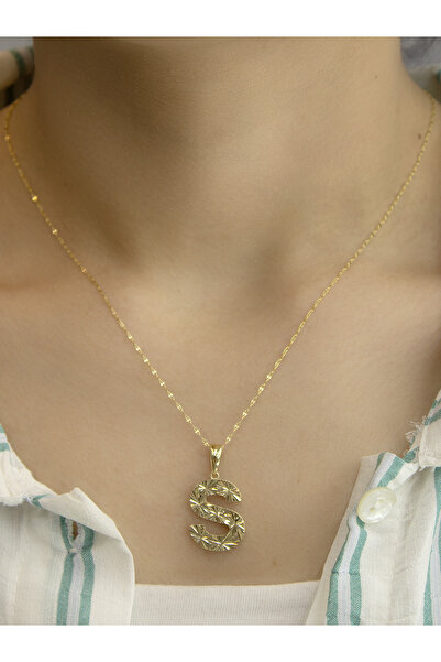 ZEYNEPLİ GOLD 14 Ayar Altın Büyük Füzyon S Harfli Kolye