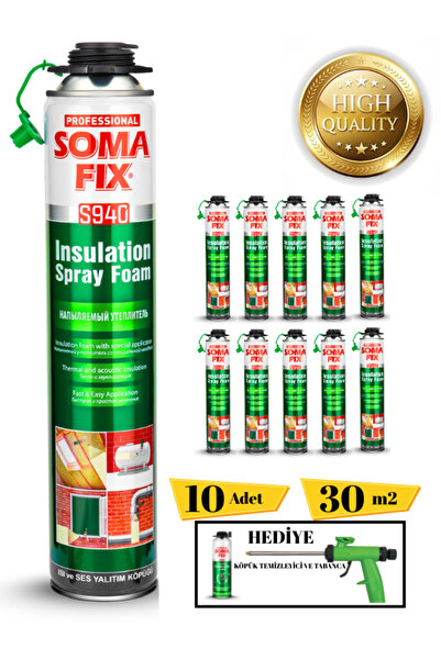 Somafix Poliüretan Termal Isı Ve Ses Yalıtım Sprey Köpük (10 ADET) Tabanca Ve...