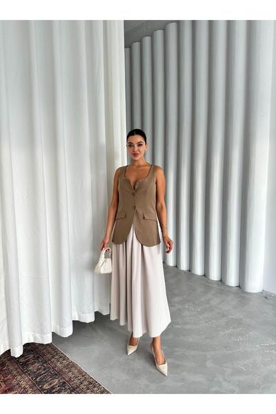 Laluvia Khaki Milano Buttoned Premium Vest