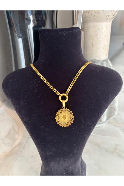 HARİNA Stainless Steel Gold Color Ataturk Figured Necklace, Gift Boxed
