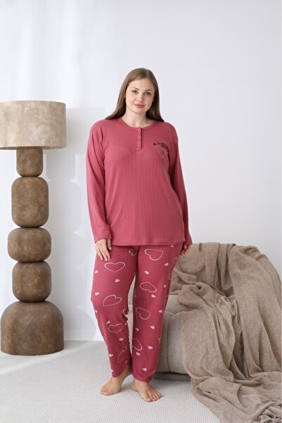 Eyfuze Γυναικεία Σετ Πιτζάμες με μακρυμάνικο γιακά με κουμπιά με κέντημα με καμπύλες