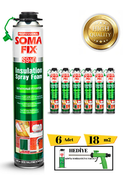 Somafix Poliüretan Termal Isı Ve Ses Yalıtım Sprey Köpük (6 ADET) Tabanca Ve ...