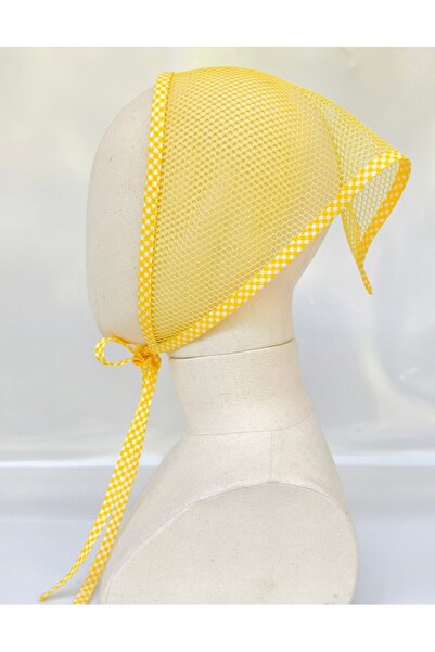 Handmade Betty Bands Yellow Mesh Patterned Checkered Bow Vintage Bandana – Summer Stylish Hair Accessory with Laces