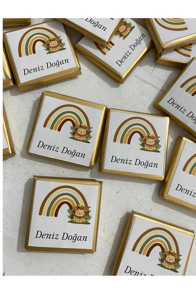 Neşeli Atölyem 50 Adet İsme Özel Etiketli Sütlü Madlen Bebek Çikolatası İsimli Hoşgeldin Bebek Çikolatası