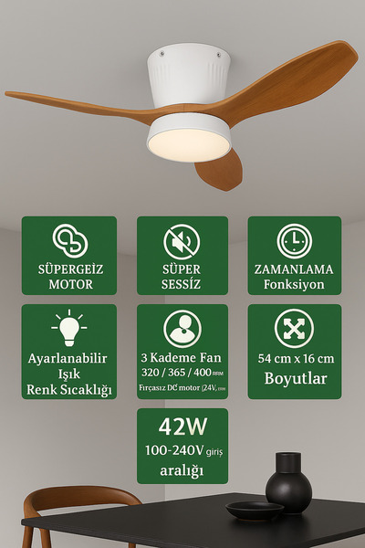 Kılıforyum Modern Dekoratif LED Işıklı Tavan Vantilatörü | Süper Sessiz Motor...