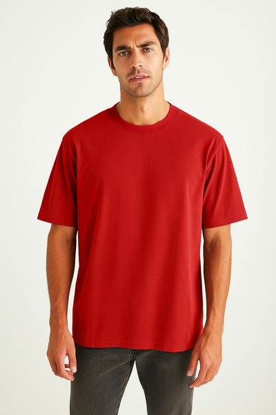 GUARAZ Tricou roșu oversize pentru bărbați, 100% bumbac, simplu, de bază, de ...