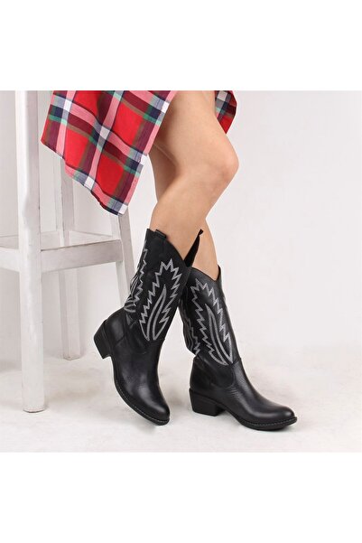 SailLakers - حذاء نسائي من الجلد الأسود المطرز 105-3387-VENUS