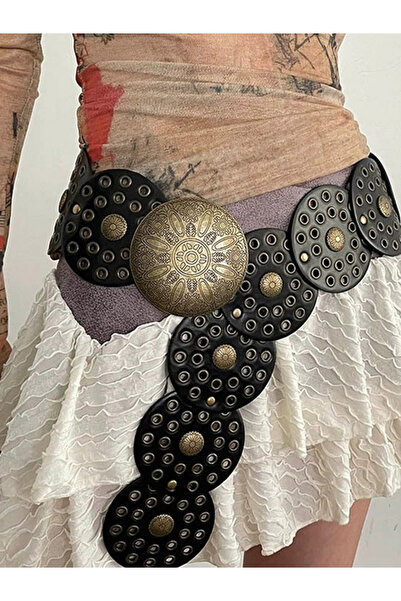 SEMUME Kadın metal madalyon tokalı, zımbalı kovboy stil yeni trent kemer