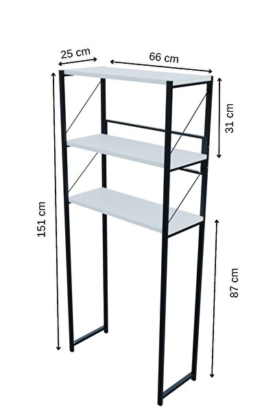 SteelDesing Çamaşır Makinesi Üstü Banyo Rafı – 3 Katlı Metal Gövdeli Düzenleyici, Depolama ve Çok Amaçlı Dolap