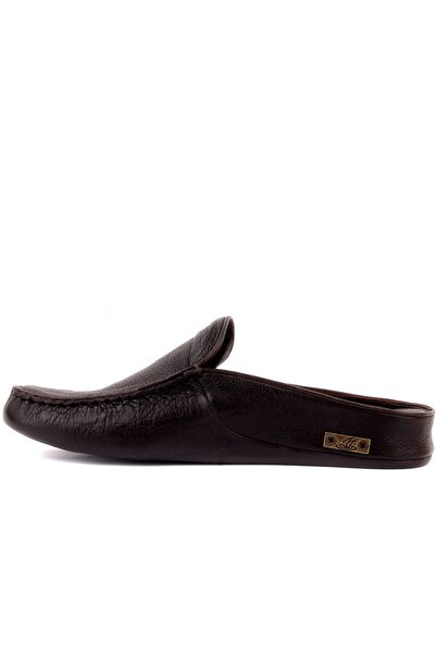 SailLakers - Καφέ Δερμάτινες Ανδρικές Παντόφλες Σπιτιού 110-558-E