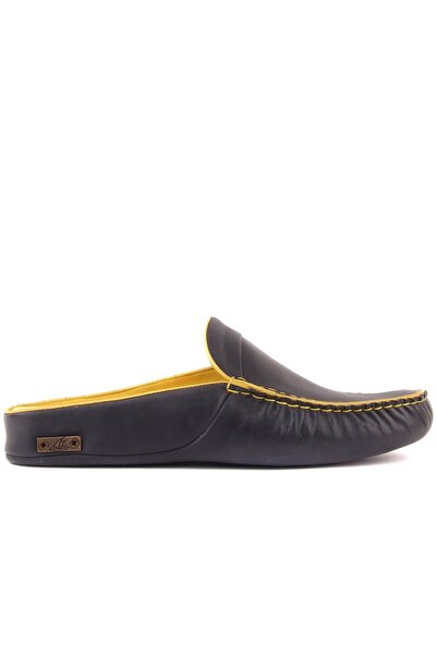 SailLakers - Σκούρο μπλε δερμάτινες ανδρικές παντόφλες σπιτιού 110-547-X
