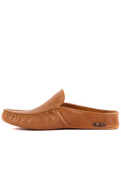 SailLakers - Ανδρικές παντόφλες σπιτιού από δέρμα σε ανοιχτό χρώμα ταμαγιάς 110-547-X