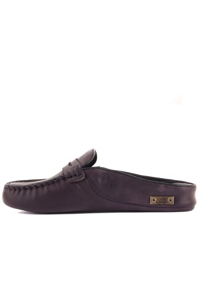 SailLakers - Σκούρο Μωβ Δερμάτινες Γυναικείες Παντόφλες Σπιτιού 109-557-X