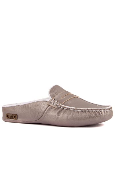 SailLakers - Πλατινένιες δερμάτινες γυναικείες παντόφλες σπιτιού 109-557-X