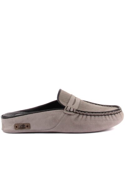 SailLakers - Γκρι δερμάτινες γυναικείες παντόφλες εσωτερικού χώρου 109-557-X