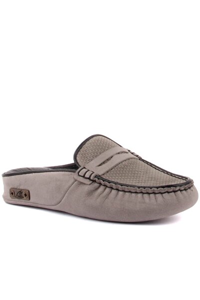 SailLakers - Γκρι δερμάτινες γυναικείες παντόφλες εσωτερικού χώρου 109-557-X