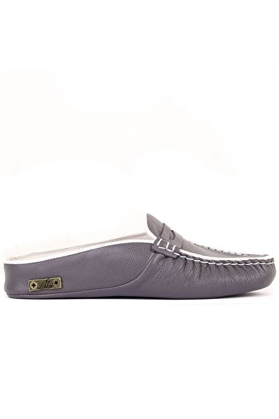 SailLakers - Γκρι δερμάτινες γυναικείες παντόφλες εσωτερικού χώρου 109-557-X