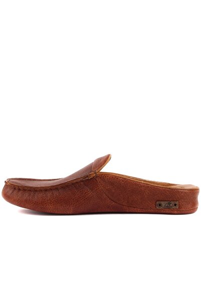 SailLakers - Ανδρικές παντόφλες σπιτιού με δερμάτινη στάμπα Tan 110-547-X