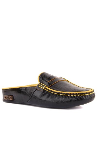 SailLakers - Чорні шкіряні, жовті шкіряні жіночі домашні капці 109-557-X