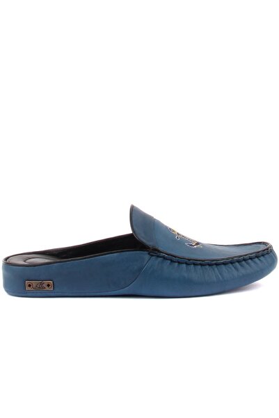 SailLakers - شبشب منزلي رجالي من الجلد باللون الأزرق الداكن 110-547-X