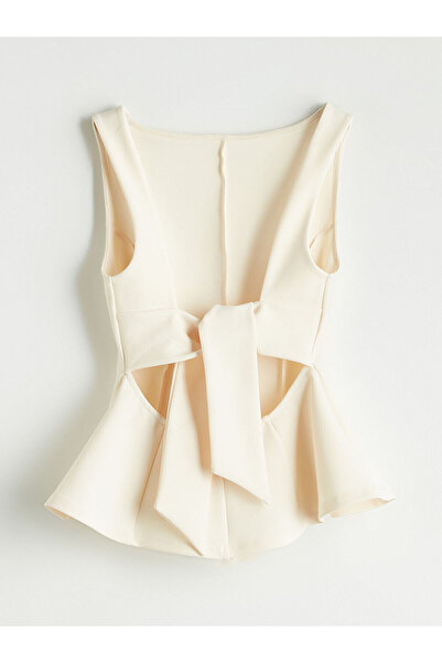 LC Waikiki بلوزة بيبلوم برقبة قارب من LCW Vision Ecru