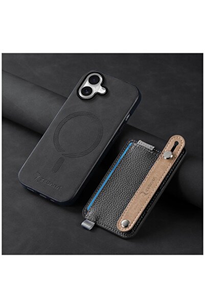 Zebana Apple iPhone 16 Uyumlu Kılıf M-safe 2in1 Kartlıklı Best Deri Kılıf Siyah