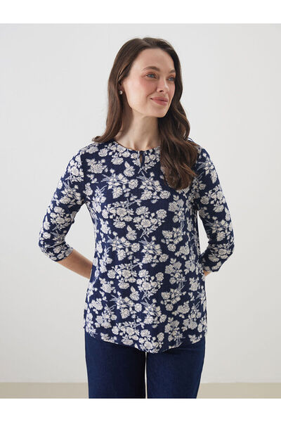 LC Waikiki Nevavm Women's Floral Blouse with Oval Collar and Difference