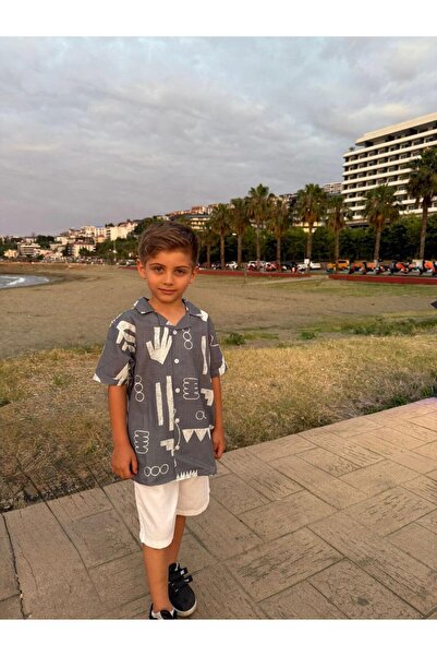 Pollito Boy's Mixed Patterned Shirt Shorts 2 Piece Set