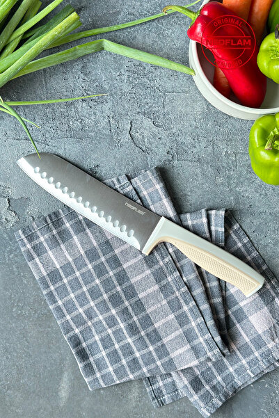 NEOFLAM Fika Microban Santoku Bıçak 18 Cm, Bej