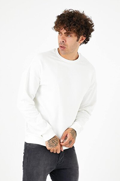 BREEZY Adam Sırt Baskılı Oversıze Sokak Stili Ekru Sweatshırt