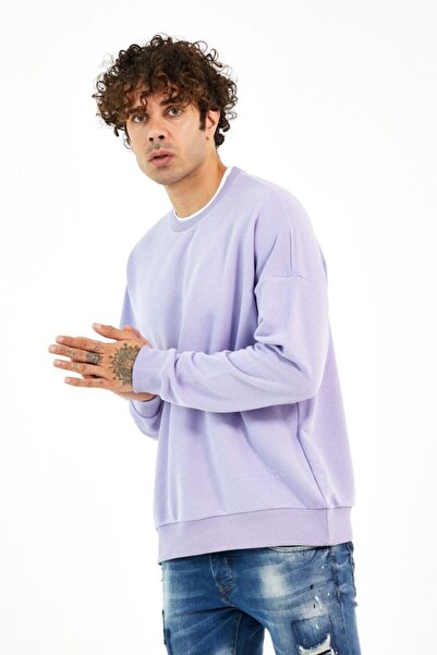 BREEZY Çift Yakalı Basıc Lila Sweatshırt