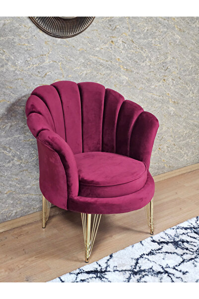 ZAFİR Tekli İstiridye Gold Kaplama Telli Ayak Çay Seti Koltuk Tekli Berjer , Balkon, Salon, Ofis