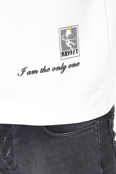 BREEZY Adam Sırt Baskılı Oversıze Sokak Stili Ekru Sweatshırt