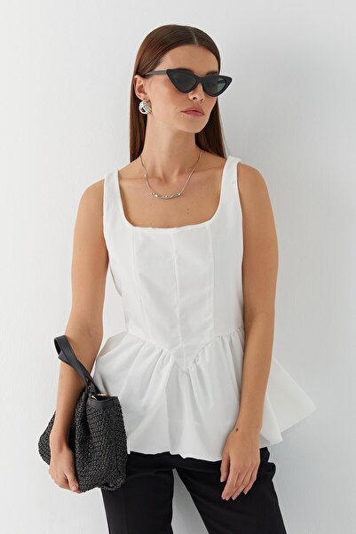 MARKALİSTE Μπλούζα με κορδόνι στη μέση Λευκή