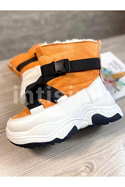 Intisimo Γυναικείες Μπότες, Επένδυση με Γούνα, Μαύρες, Σουέτ, Πορτοκαλί - 39