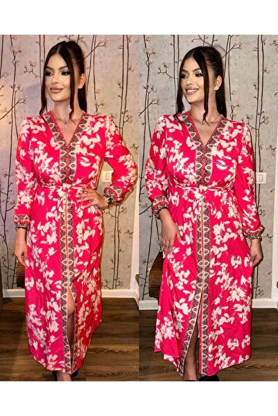 Intisimo Γυναικείο Φόρεμα, Μακρύ, Κορδόνι στη Μέση, Άνοιγμα, Ροζ/Λευκό