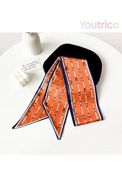 Youtrico وشاح منقوش، مزدوج الجوانب، حرير صناعي، تباين برتقالي أزرق، حزام، تنا...