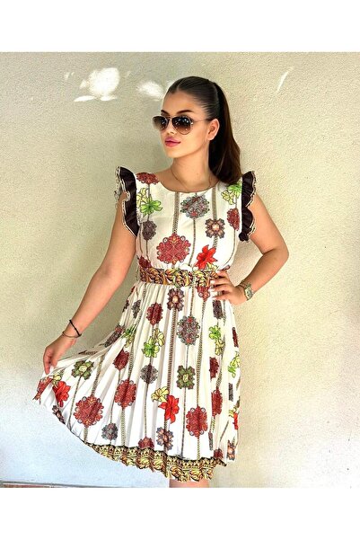 Intisimo Rochie de vară, curea în talie, lungime trei sferturi, alb/multicolor