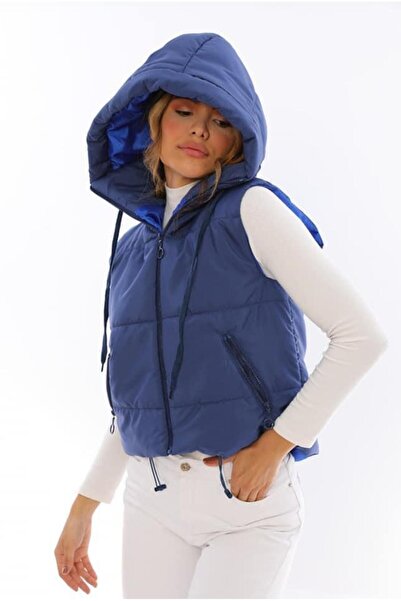 Intisimo Women's Quilted Hooded Vest, Blue - S