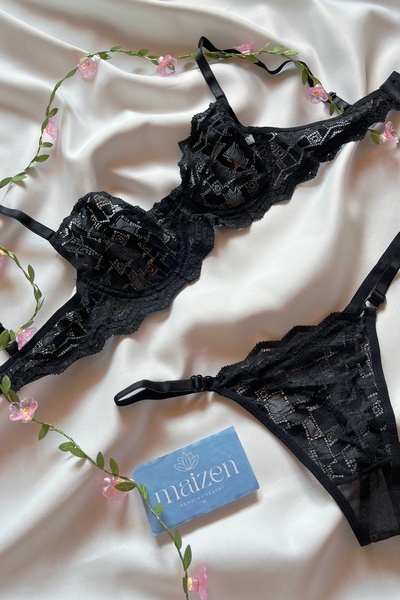 MAİZEN Γυναικείο σετ σουτιέν με μοτίβο χωρίς κάλυμμα και με εσώρουχα