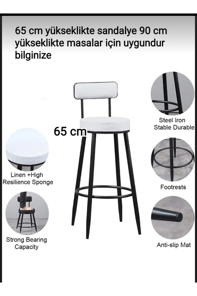 J&S QUALİTY Montaj gerektirmez bar sandalyesi Ike a model 65 cm yükseklikte s...