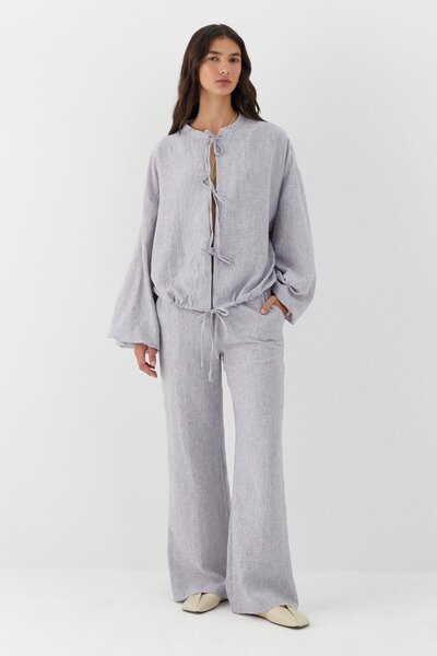 MARKALİSTE طقم بنطلون بلوزة مربوطة من الأمام باللون الرمادي