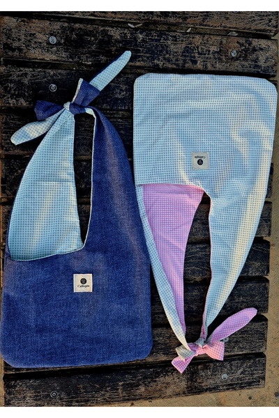 Calliopia Pinterest Mavi Pötikareli Kurdele Detaylı Kot Çanta